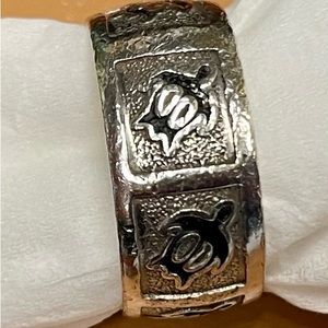 Hawaiian 925K Sterling Silver Black Honu Sea Turtle Wedding Ring Band   Size 6
